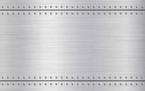 Metal rivets background. Polished steel with scratches. Bright metallic texture with light effect. Silver industrial wallpaper. Metal sheet template. Vector illustration.